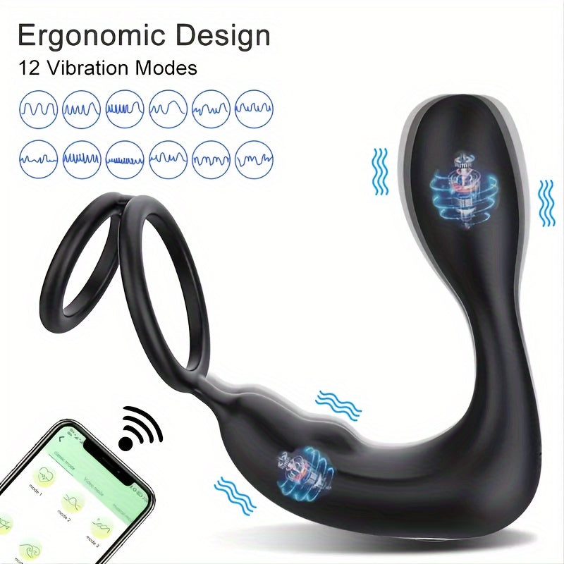 Male Prostate Massager Vibrating Anal Plug with Cock Ring 12 Modes