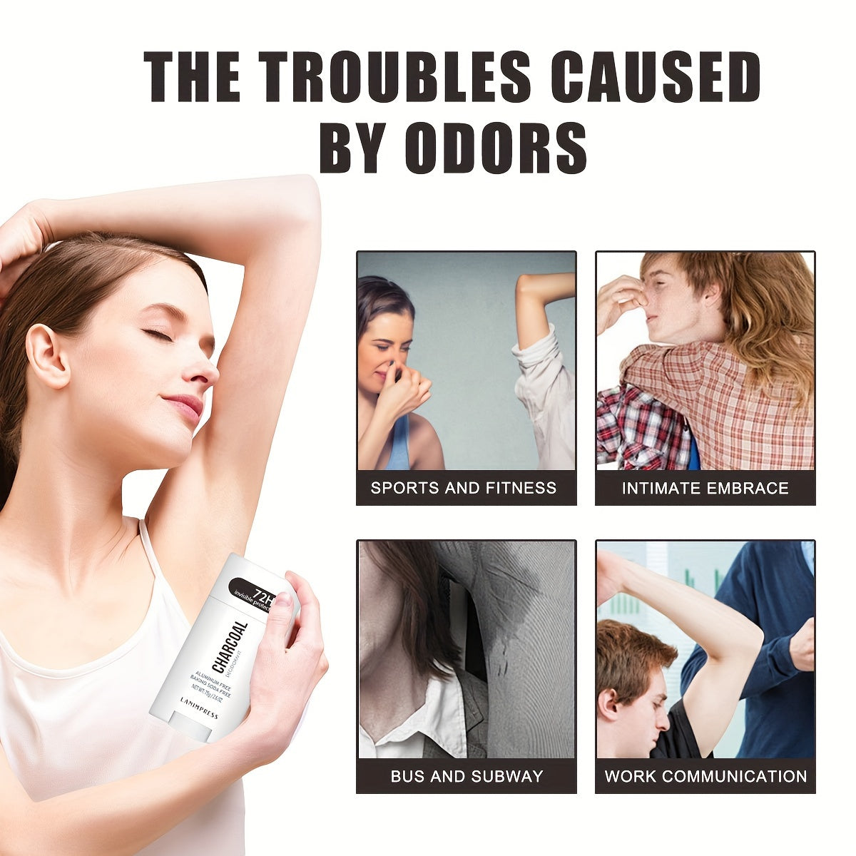 Lanimpress tomonidan 72 soat ko'rinmas himoya ko'mir deodoranti, 75g/2.6oz