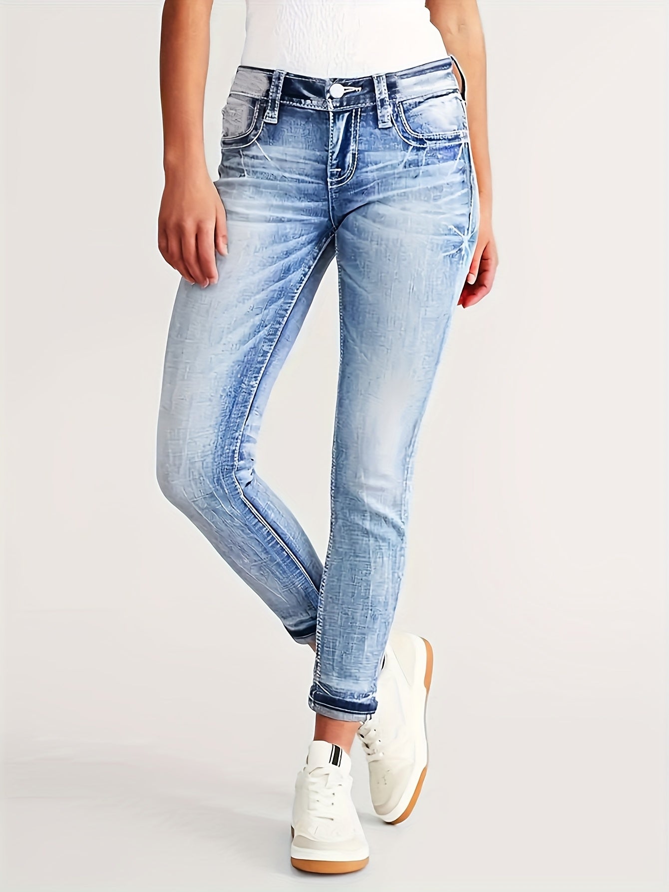 Women Plus Size Skinny Jeans High Stretch Denim Solid Color Tapered