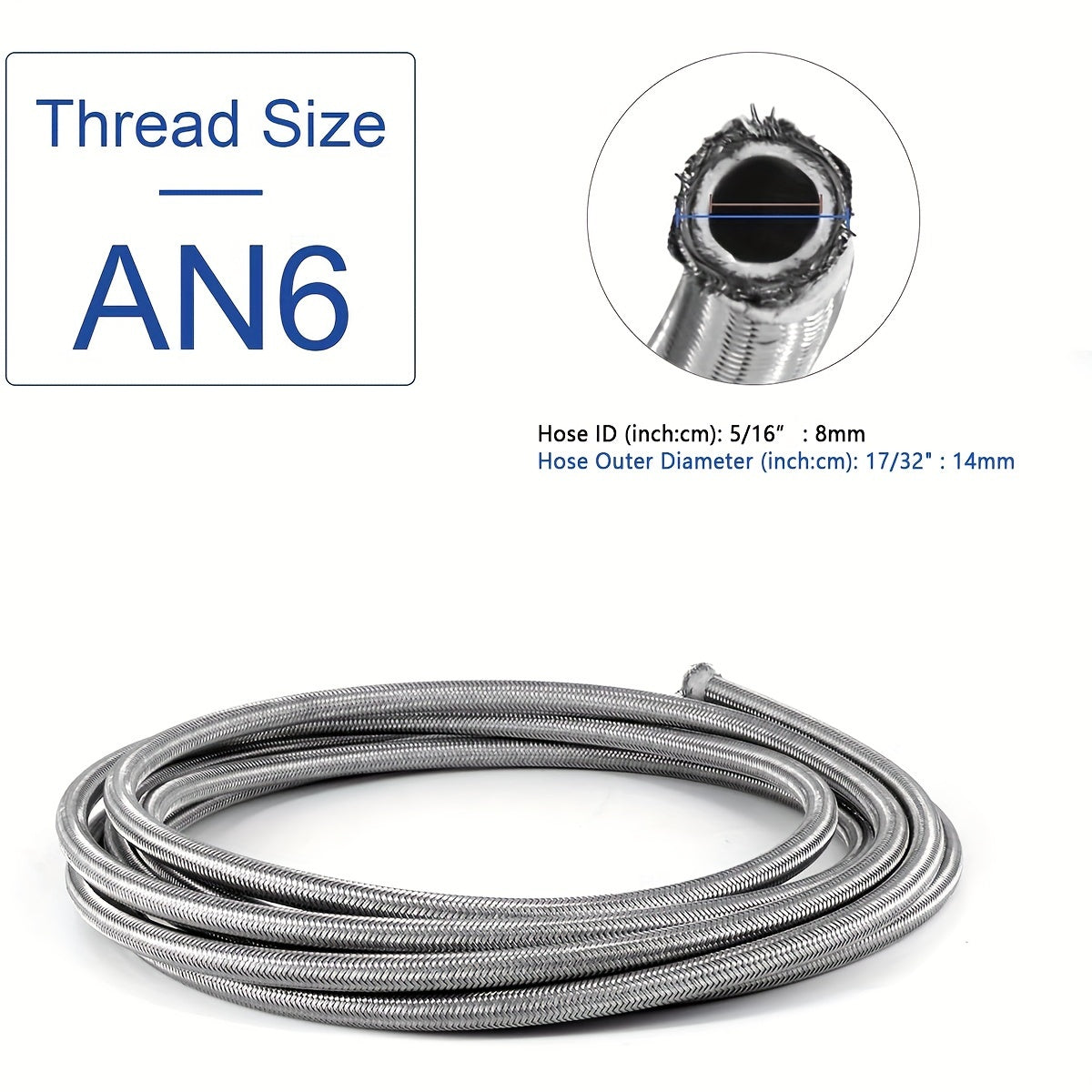Universal Stainless Steel Braided Fuel Line 5/16 Inch Oil Gas Hose