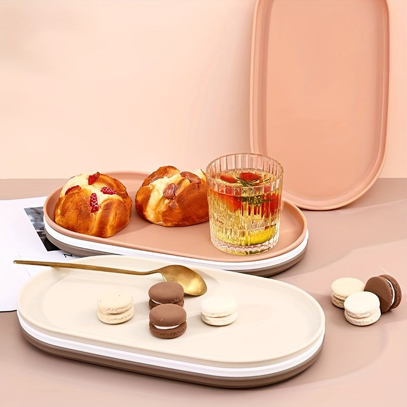 2-Piece Oval Plastic Serving Trays for Desserts Pastries Home Restaurant Cafe