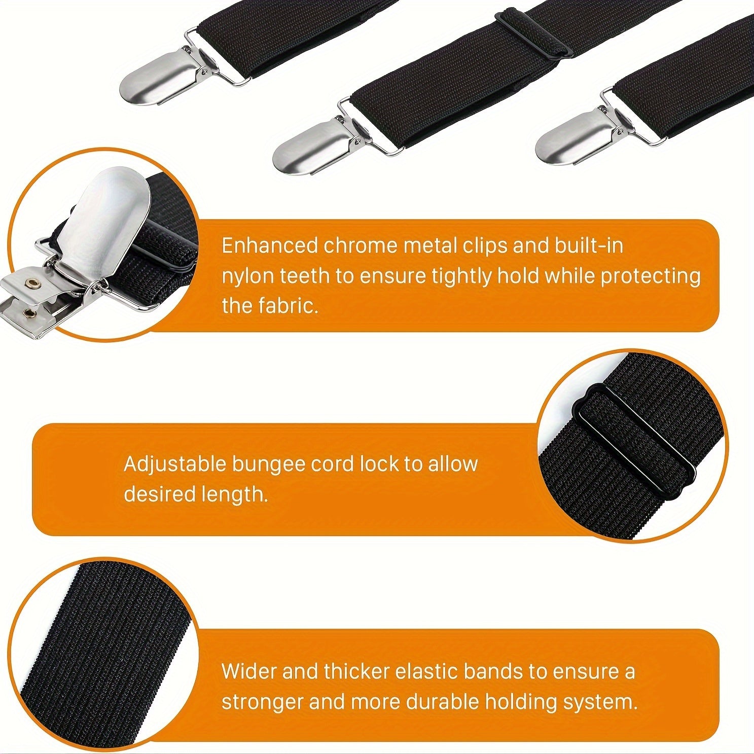 Adjustable Elastic Bed Sheet Straps Set of 2 Fitted Sheet Fasteners for Mattresses and Sofas