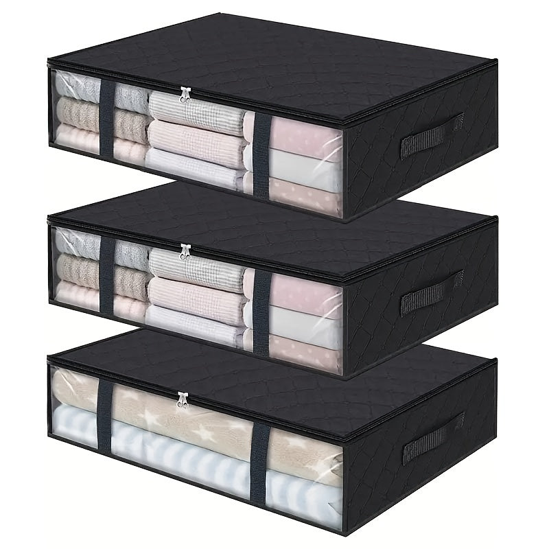Set of 3 Foldable Under Bed Storage Bags with Clear Windows Clothes Organizer Space Saver
