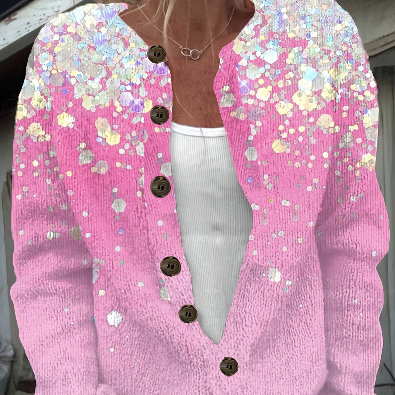 Women's Digital Print Long Sleeve Open Front Sweater Jacket