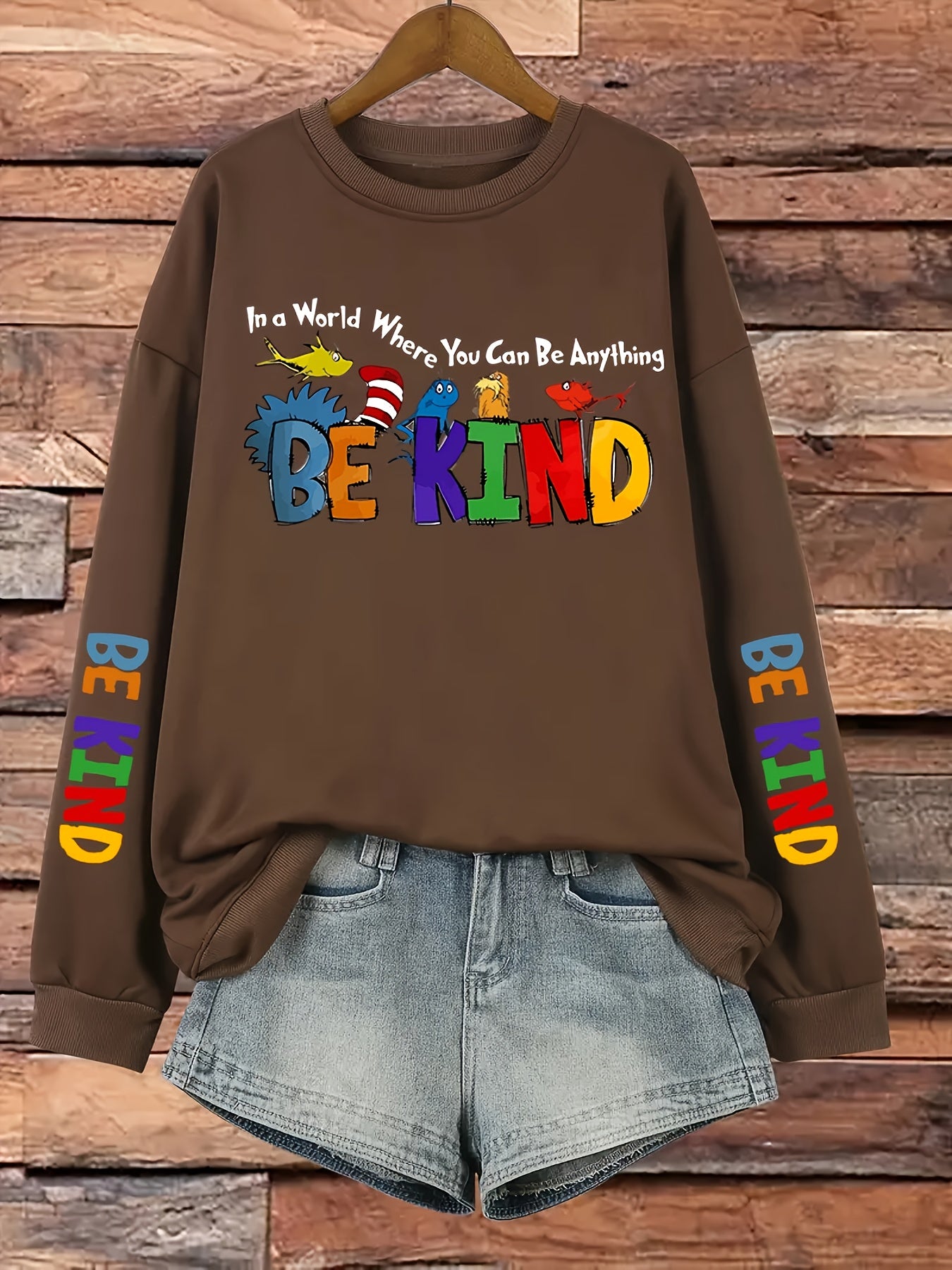 Plus Size Women's Casual Print Pullover Sweatshirt Long Sleeve Crew Neck