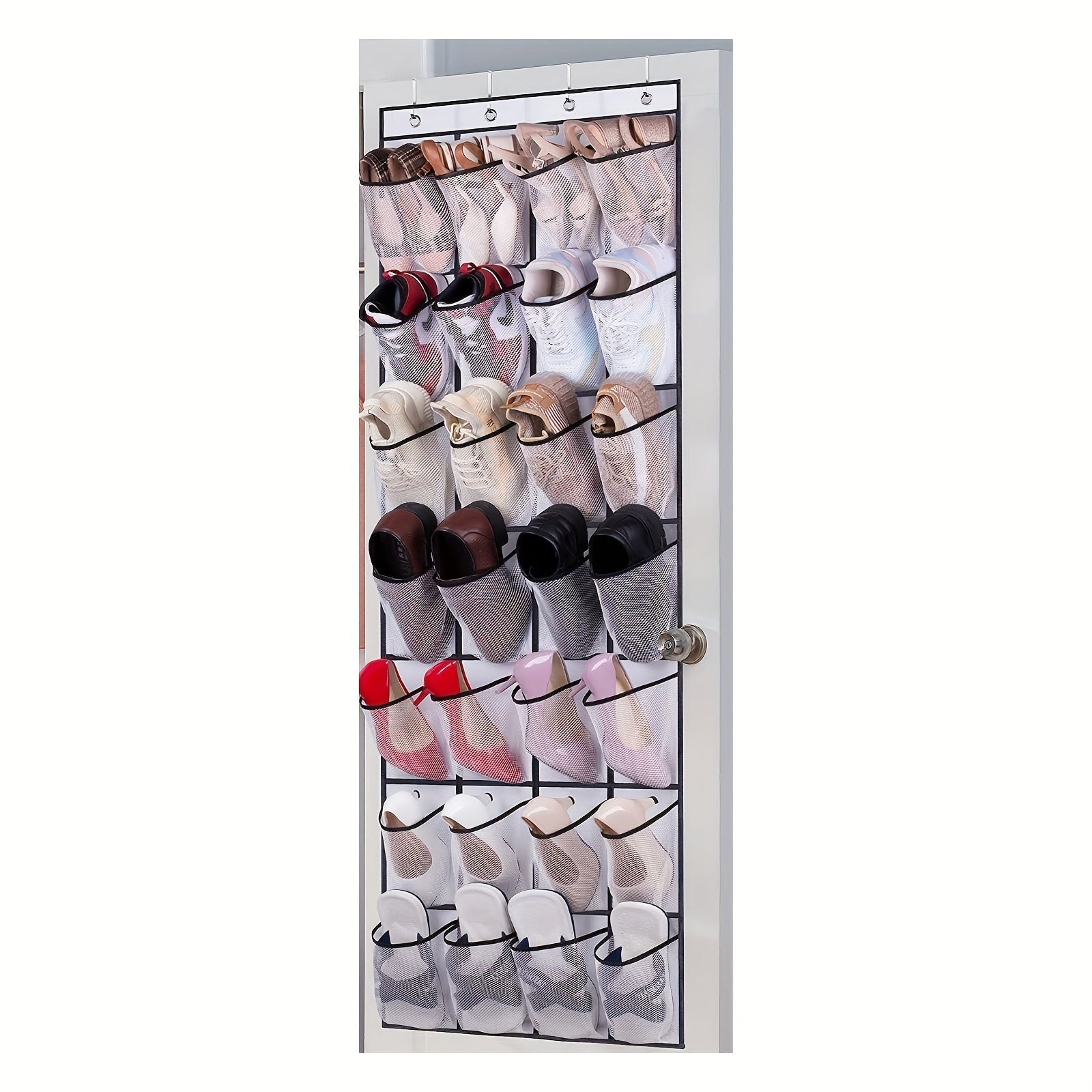 Over-the-Door Shoe Storage Bag with 24 Mesh Pockets for Closet Organization