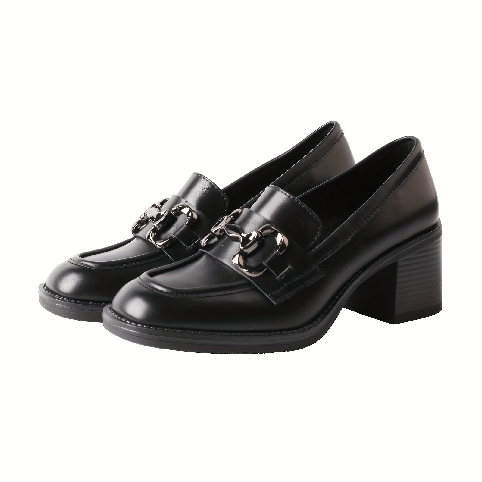 Women's Leather Loafers Solid Color Breathable All-Season Thick Heels