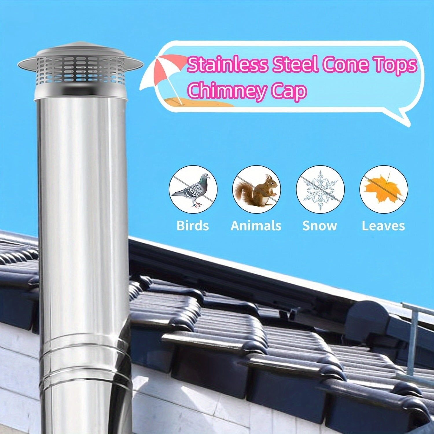 Stainless Steel Chimney Cap with Conical Top and Flue Pipe Cover