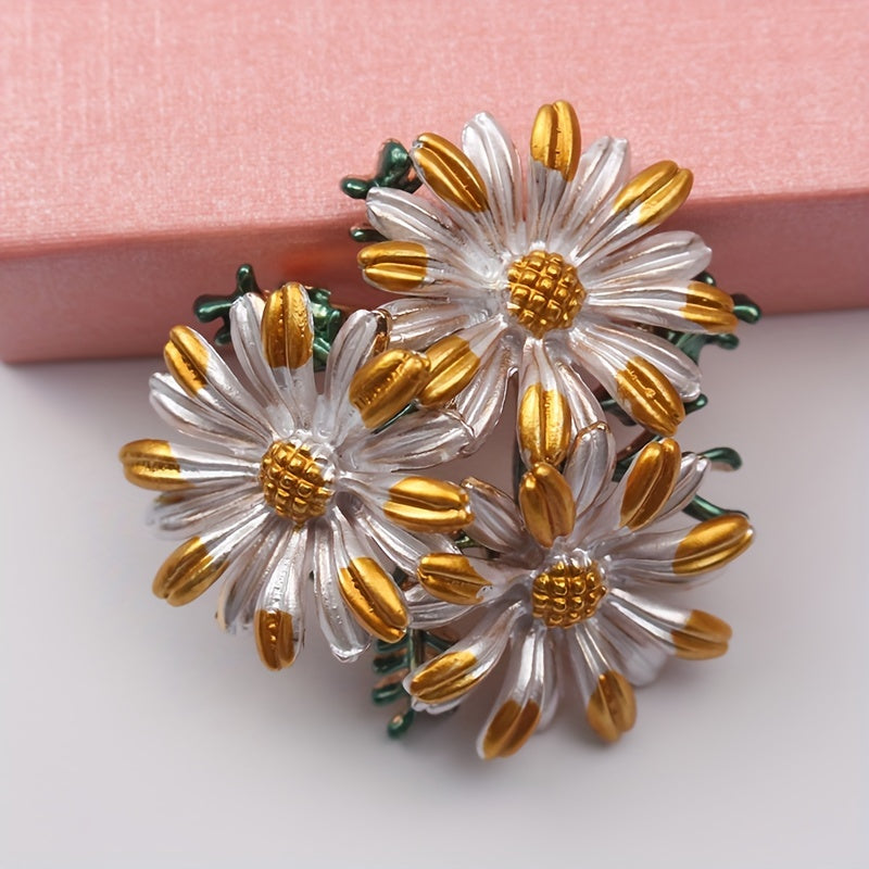 Vintage Handcrafted Daisy Cluster Brooch Enamel Painted Flower Jewelry Irregular Chrysanthemum Lapel Pin