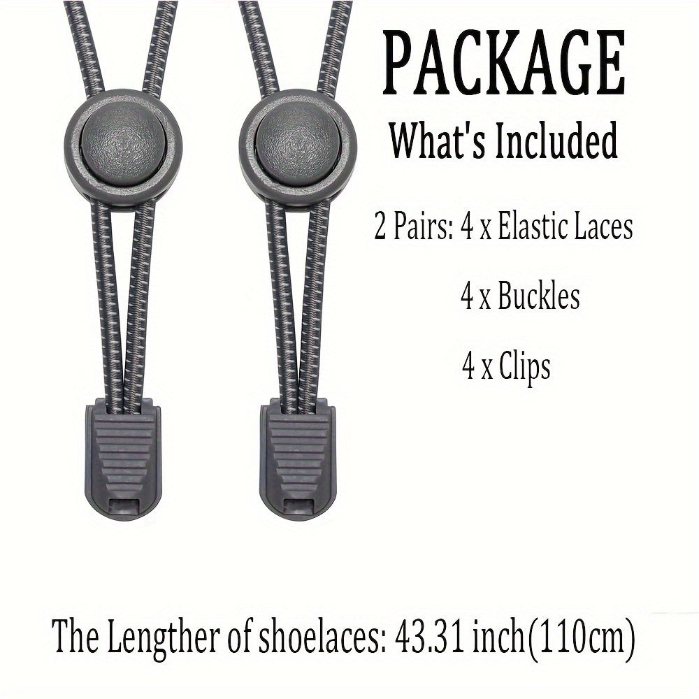2PCS No-Tie Elastic Shoelaces for Sneakers Durable Stretchy Quick Lock