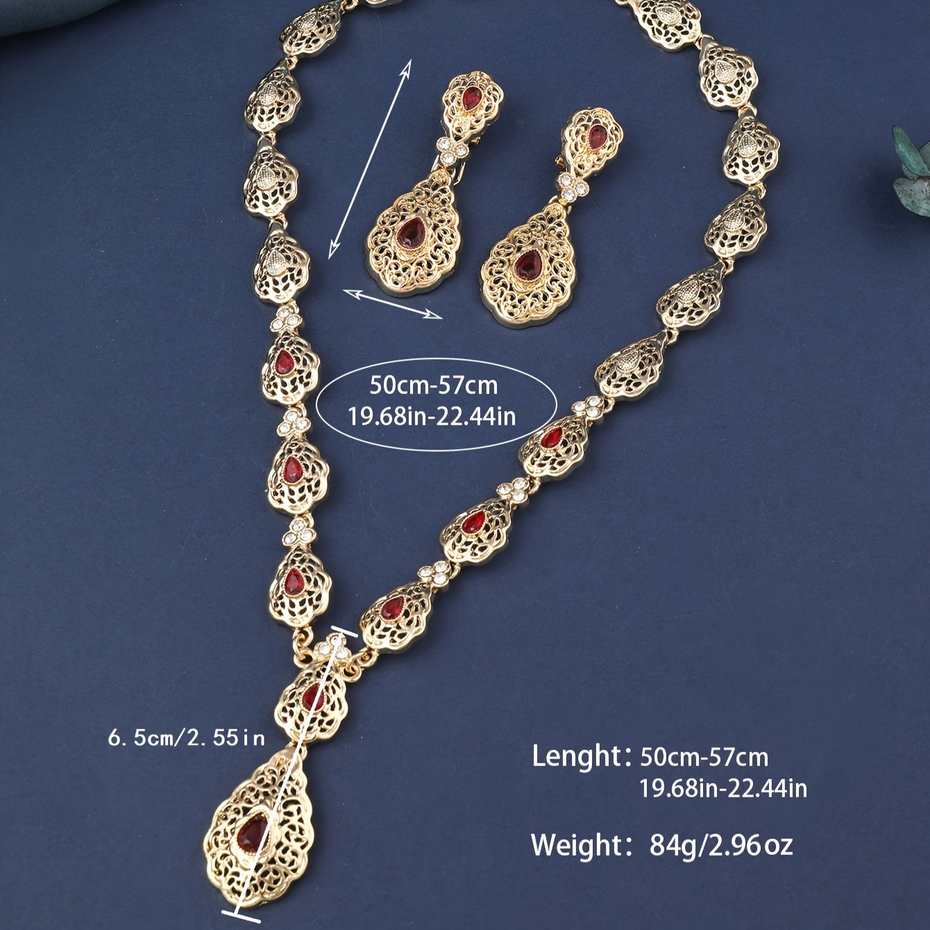 Water Drop Charm Necklace and Earrings Set with Rhinestones for Brides and Weddings