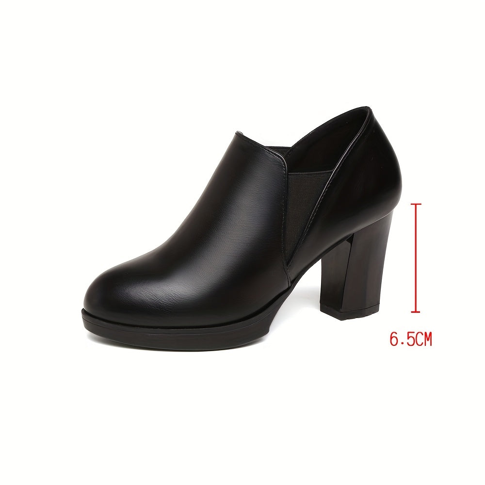 Women's Black Faux Cover High Heels Slip-On Platform Pumps for Work and Social