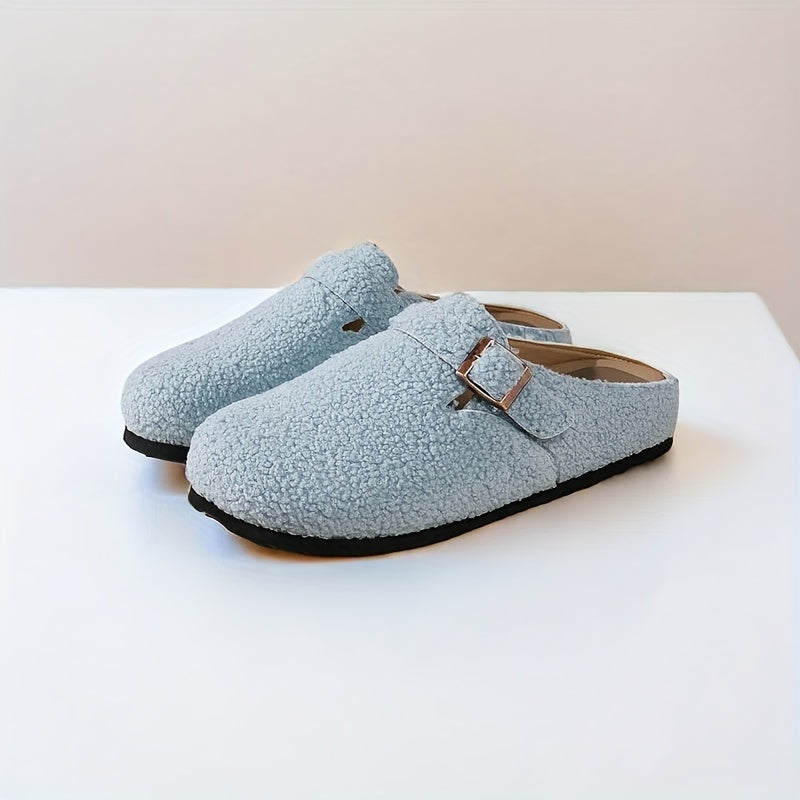 Women's Lightweight Slip-On Loafers Soft Blue Fleece Round Toe EVA Sole