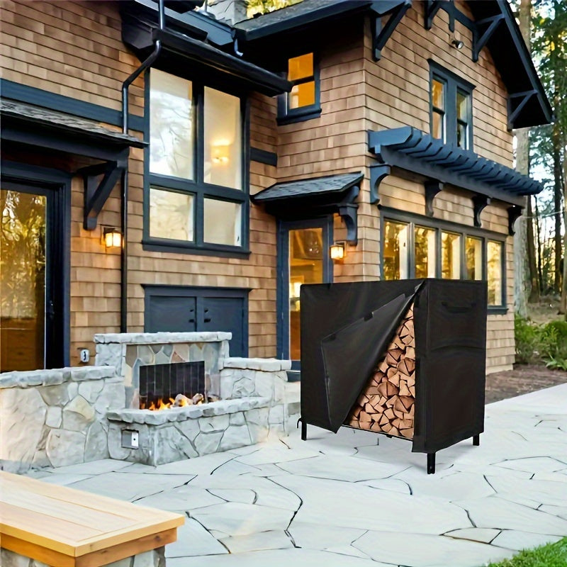 Black Waterproof Firewood Rack Cover Windproof Dust Protector for Outdoor Use