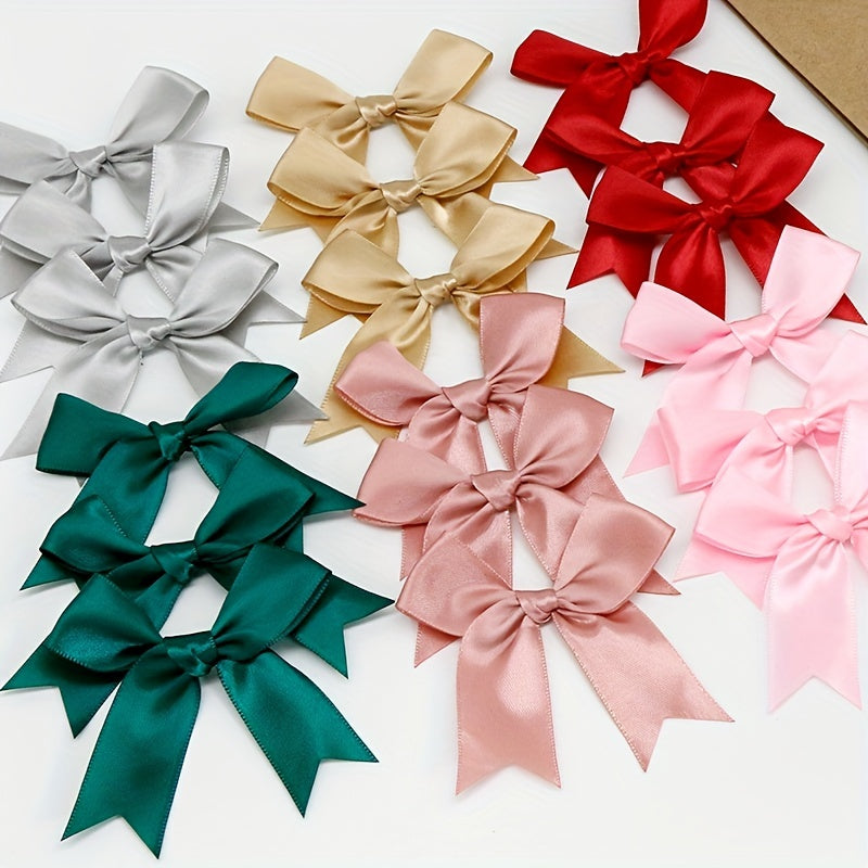 50 Small Pink and White Satin Ribbon Bows for Crafting Gift Tying Wedding Decorations