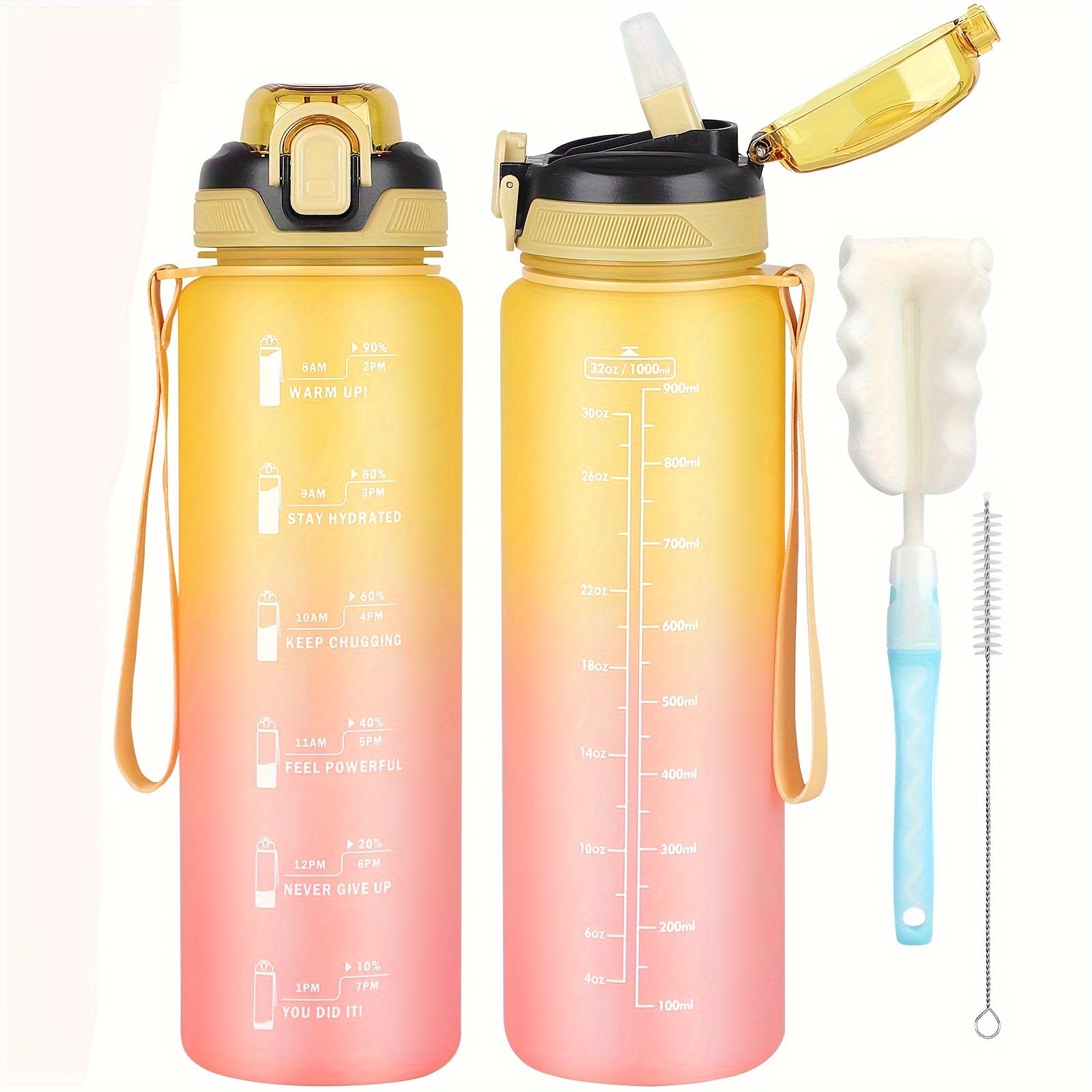 1L BPA-Free Sports Water Bottle with Straw and Time Marker