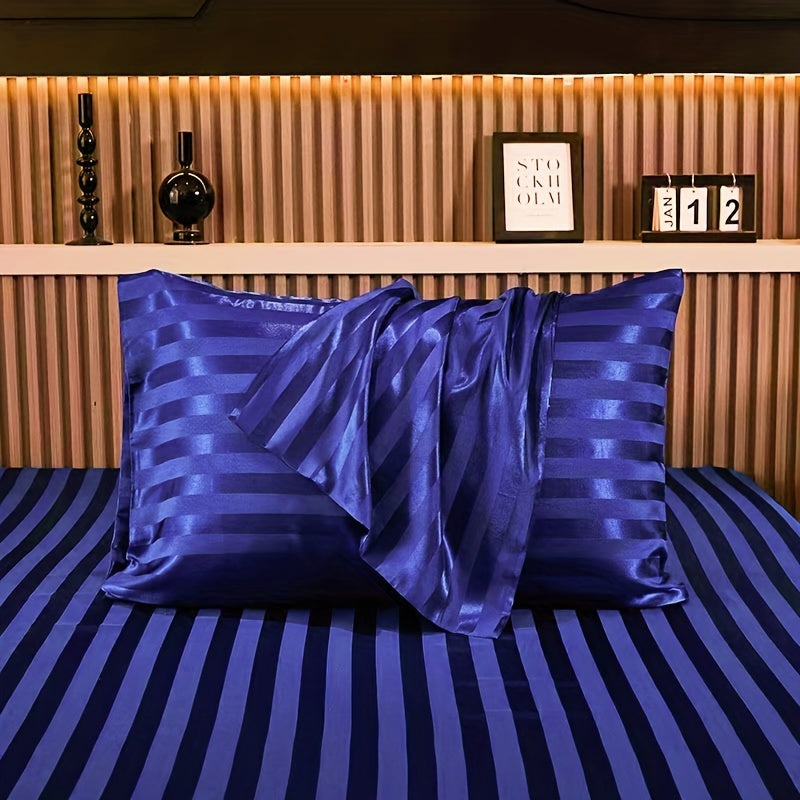 Striped Satin Pillowcase with Envelope Closure Hypoallergenic 180-200 gsm Woven Fabric