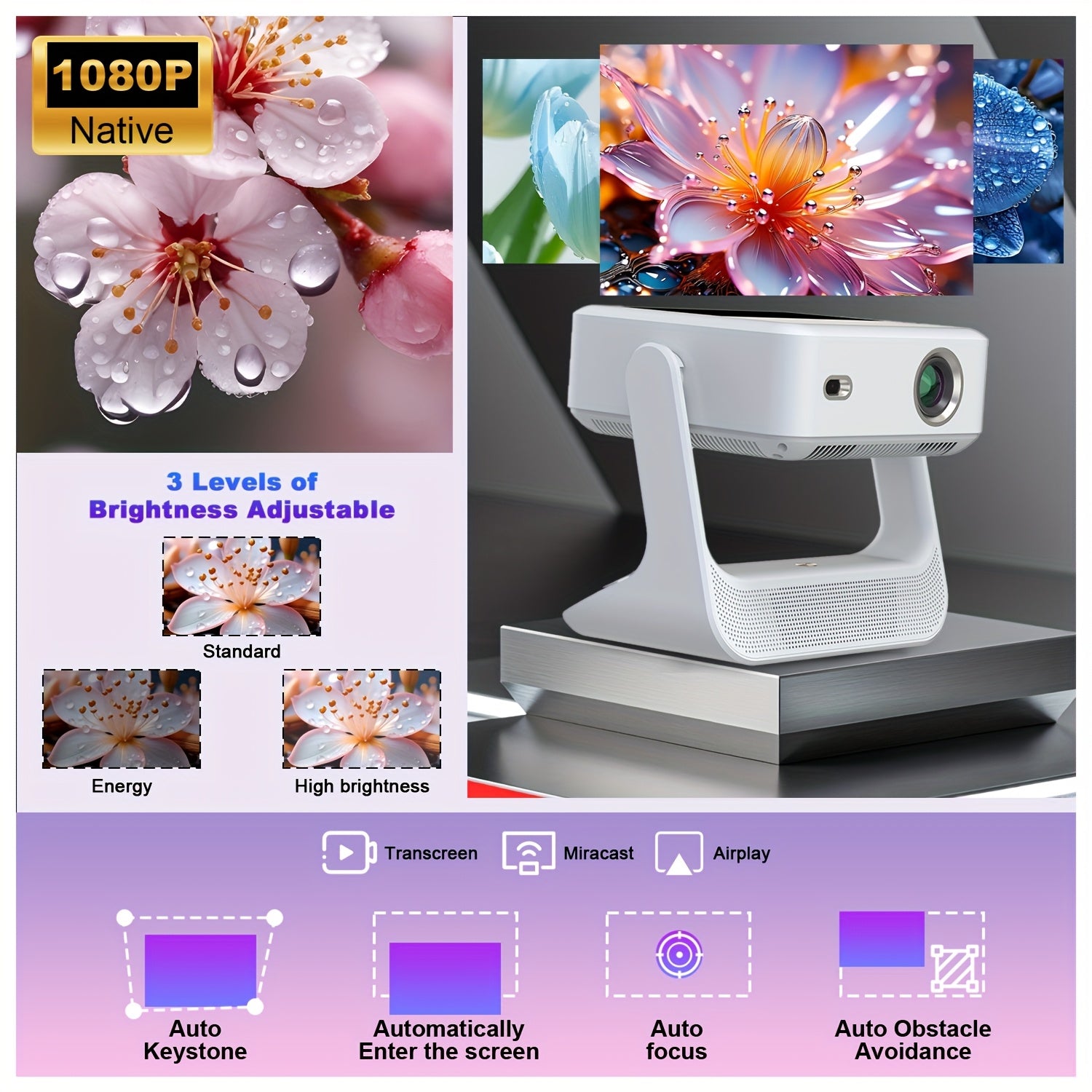 Портативный 4K домашний кинотеатр с сенсорным экраном, автофокусом и WiFi6