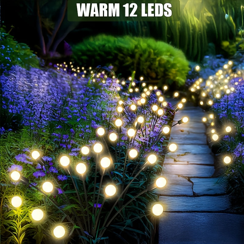 Solar Garden Lights 12 LED Solar Firefly Outdoor Decorative Waterproof Pathway Lawn Yard Patio Warm Multicolor