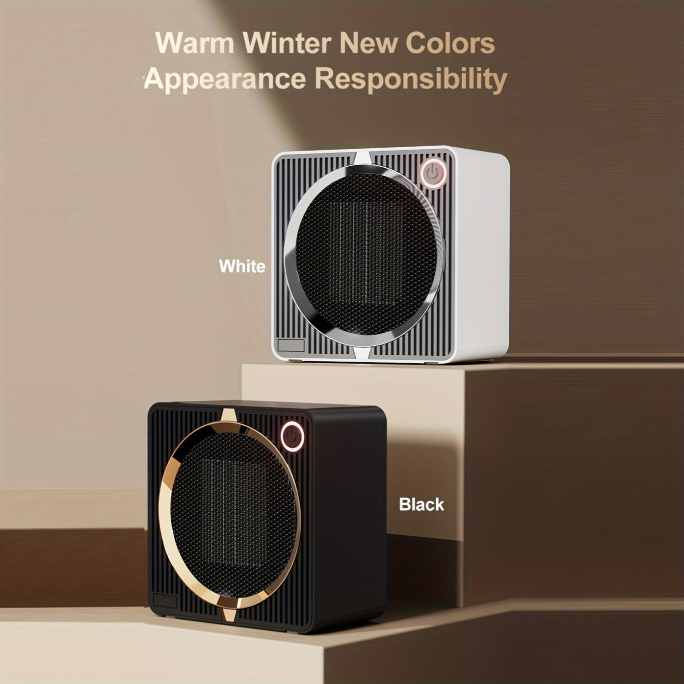 EcoHeat Portativ Keramika Isitgichi Termostat bilan, 500W Jim Joy Isitgichi Ofis va Uy uchun, Kvadrat Temir va ABS Qurilishi, Qizib Ketishdan Himoya, EU Plug, Tez va Jim Isitish - Oq/Qora