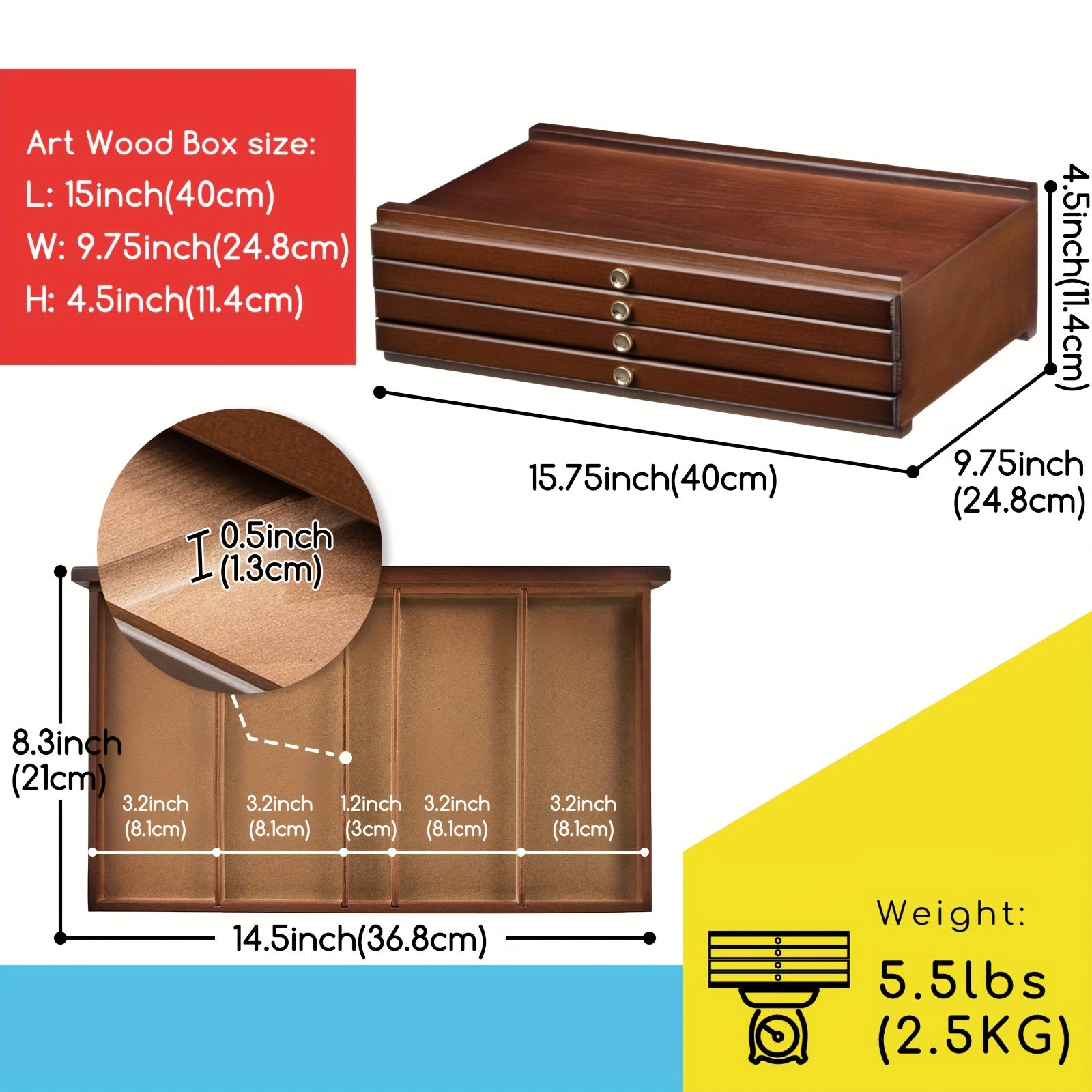 Wooden Art Supply Organizer with Removable Drawers - 4/6/10 Compartments for Pastels Pencils and More