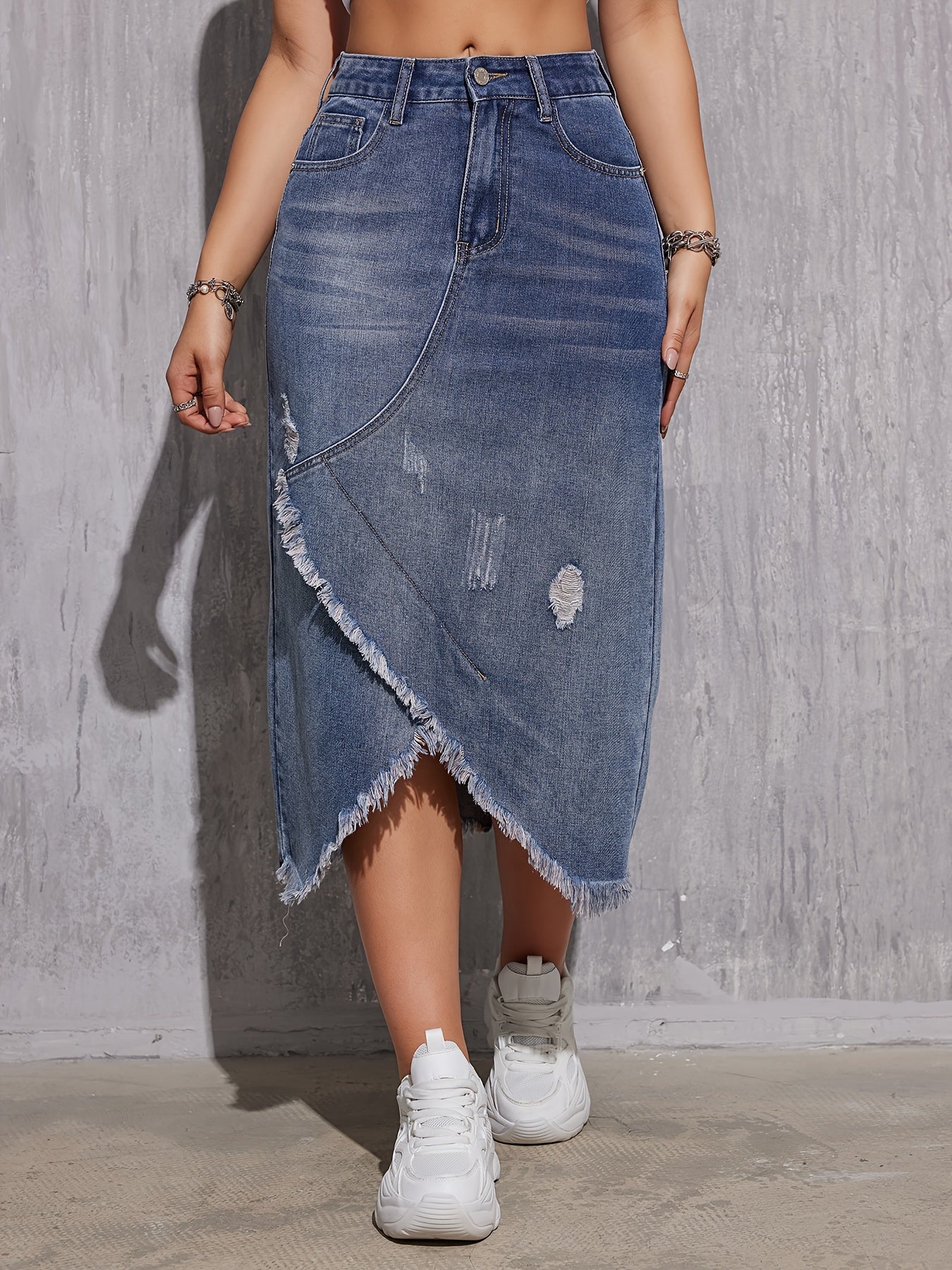 Women's Denim Skirt with Tassel Detail Casual Bodycon Solid Cotton Blend for Spring Summer Fall