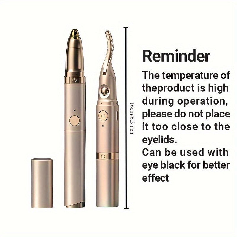 USB Rechargeable 2-in-1 Eyelash Curler and Brow Trimmer with Heating Function for Women