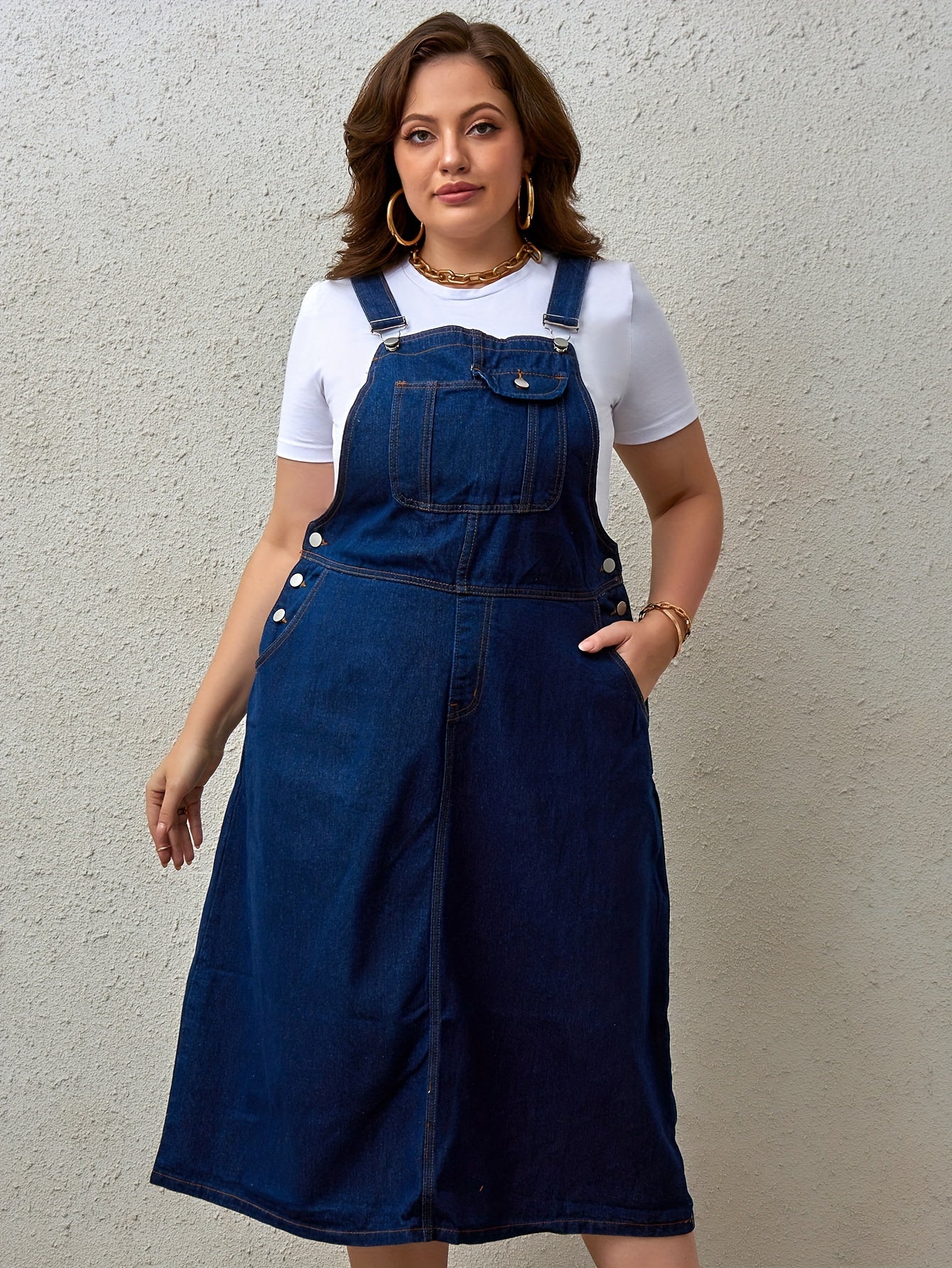 Women Plus Size Denim Dress with One-Piece Straps