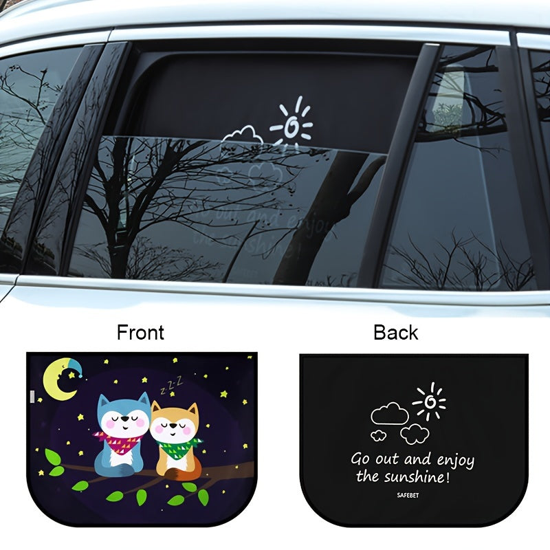 Car Sunshade Cute Cat and Running Sheep Double-Layer Heat Insulation Blue Yellow Black