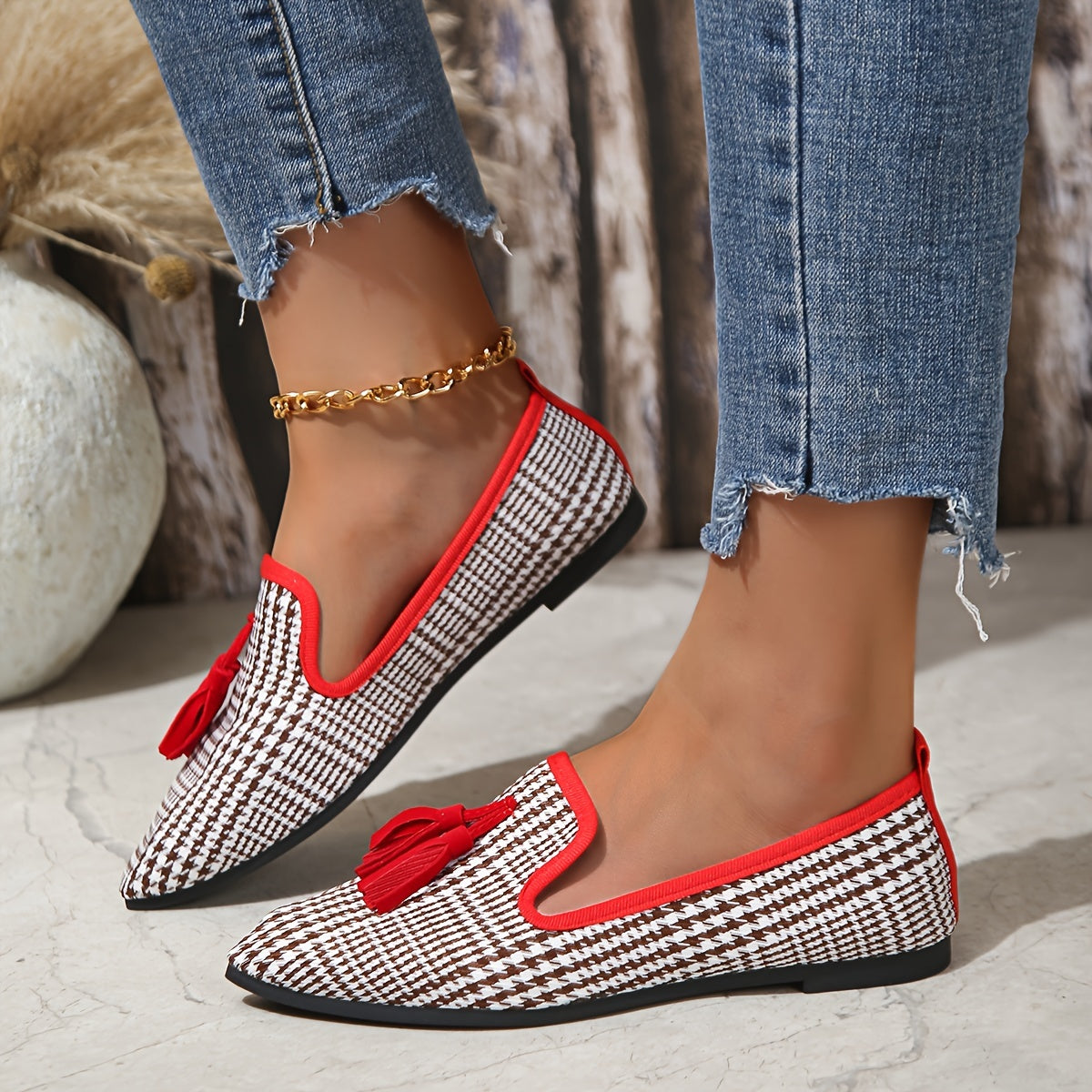 Women's Plaid Ballet Flats Slip-On All-Season Casual Shoes