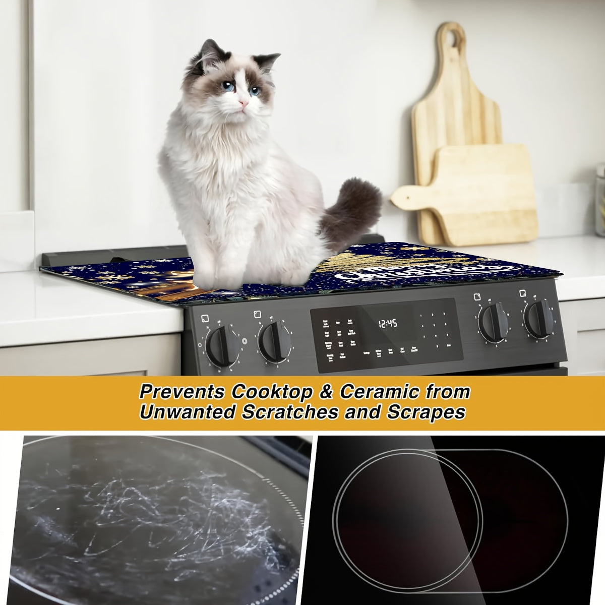 Christmas Stove Top Cover Heat-Resistant Non-Stick Foldable 72x52cm for Electric and Induction Cooktops