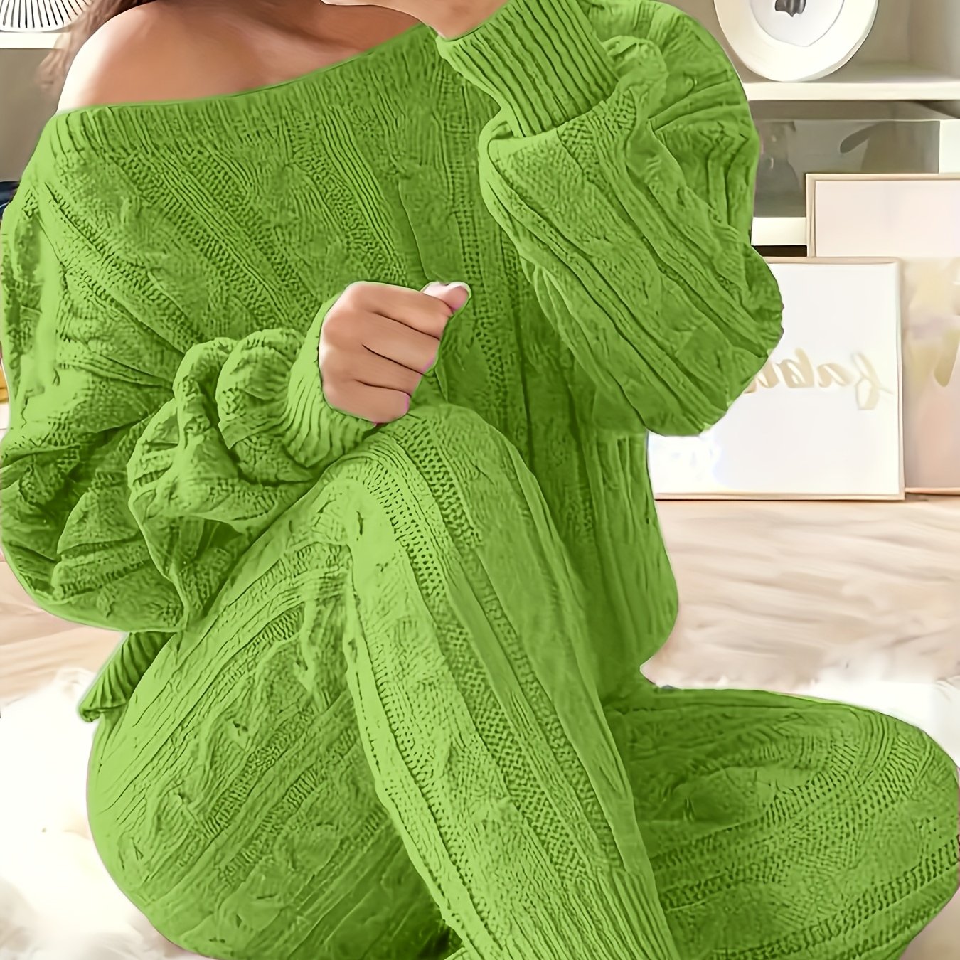 Plus Size Women Casual Sweater Pants Two-Piece Set Grey Large