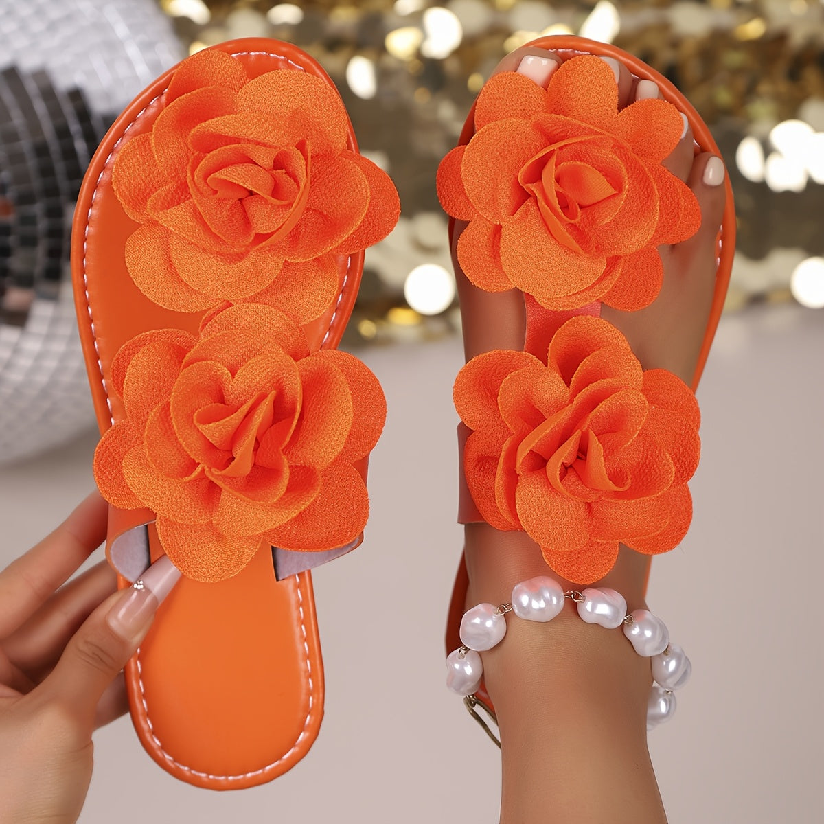 Women's Floral Flat Sandals Open Toe Slip-On with Ankle Strap