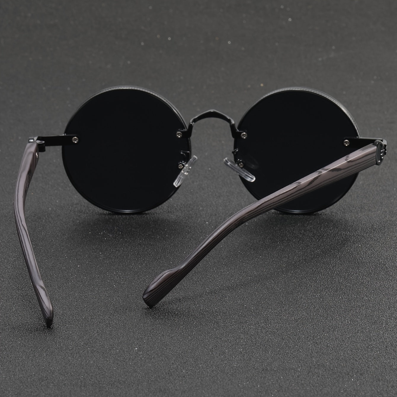 Vintage Round Metal Frame Glasses with Wooden Texture for Men and Women