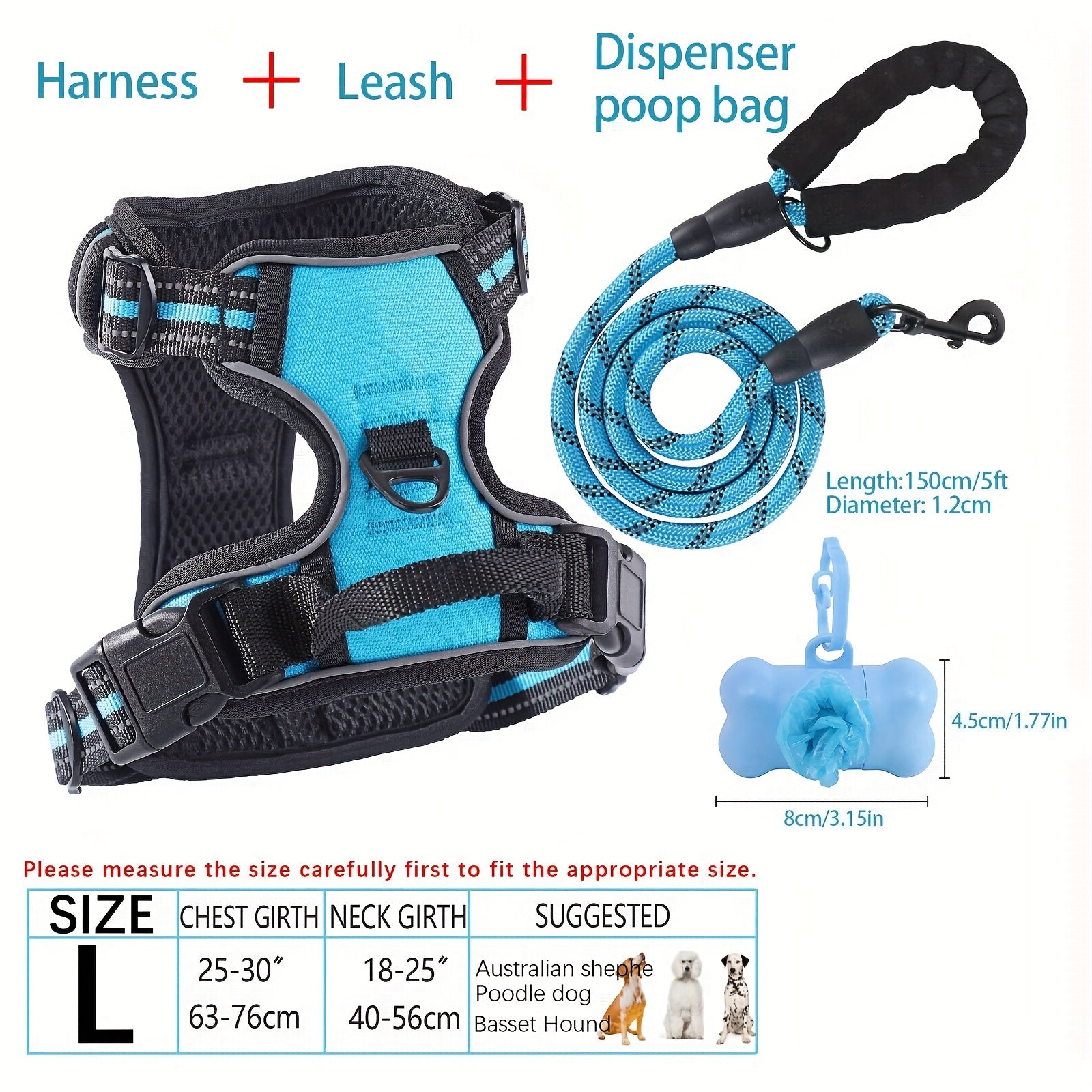 No-Pull Dog Harness and Leash Set with Reflective Features for Medium and Large Dogs