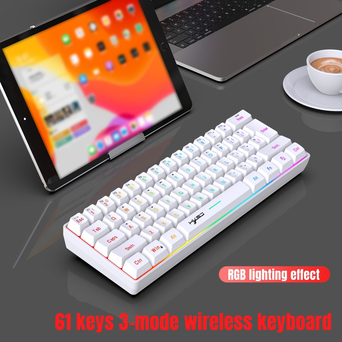 Mini Wireless Gaming Keyboard 61 Keys RGB Backlit Rechargeable Type-C USB