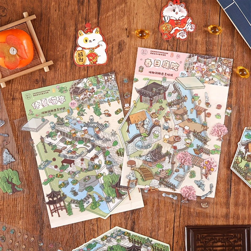 8 листов водонепроницаемых ПЭТ-наклеек с ретро 3D всплывающим новогодним национальным стилем для декорирования чашек, блокнотов, планировщиков, журналов и создания дизайнов.
