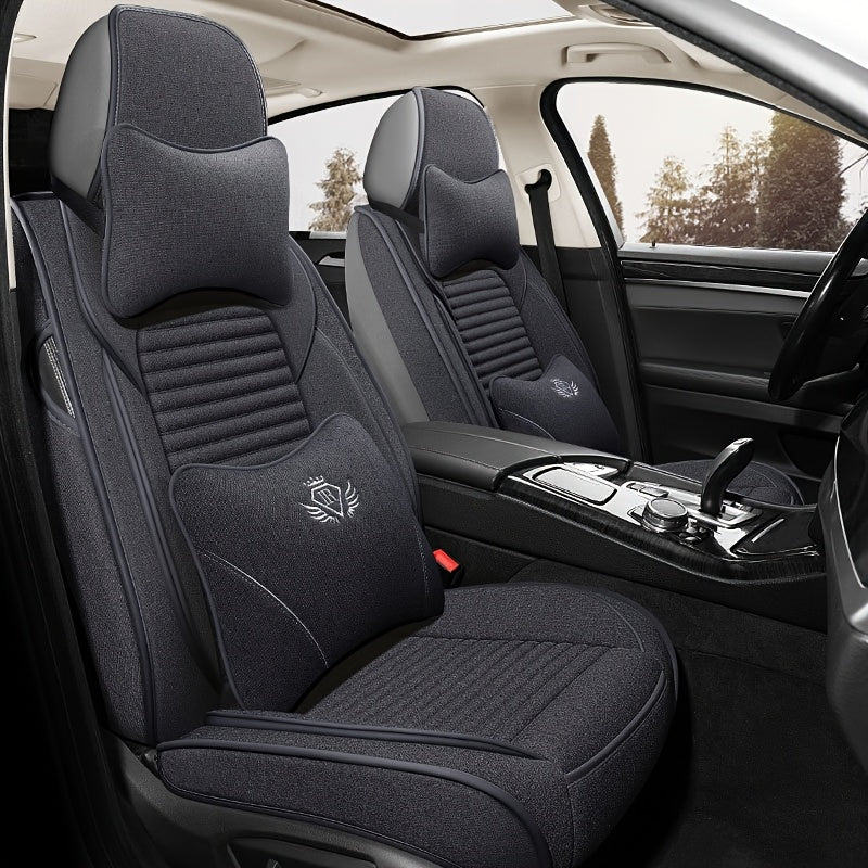 Чехлы для автомобильных сидений из льна, дышащие, всесезонные, универсальные, для пяти мест