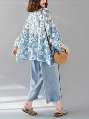 Plus Size Women's Floral Print Chiffon V-Neck T-Shirt Summer Top