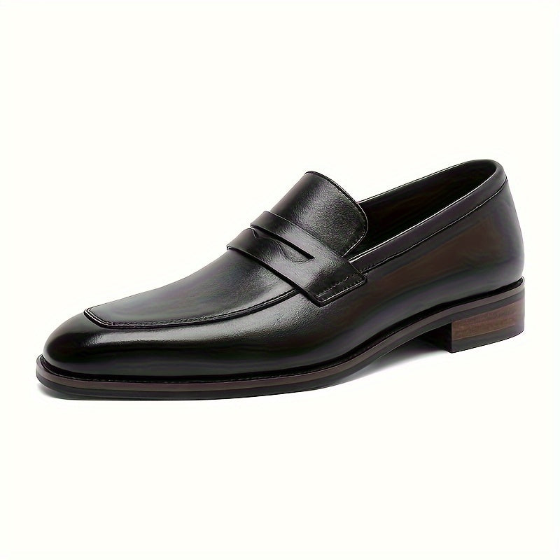 Men's Cow Leather Slip-On Loafers with Rubber Sole and Round Toe for All Seasons