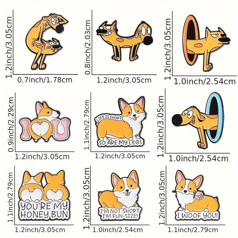 9 ta multfilm itlari emal pinlar to'plami, noaniq shakldagi hayvonlar broshlari kiyim va ryukzak bezaklari uchun