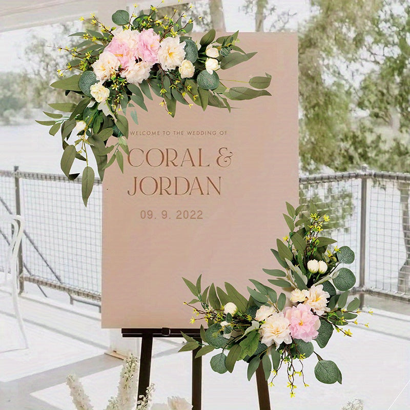 Artificial Wedding Arch Kit with White Peony and Pink Flowers for Ceremonies and Parties