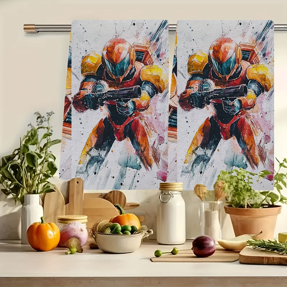 Set of 2 Ultra-Soft Absorbent Kitchen Towels 40x60cm with Samus Aran Design