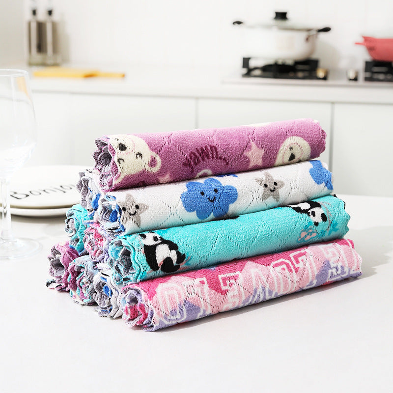 Coral Fleece Kitchen Towels Double-Sided Thickened Cleaning Rags Set of 5