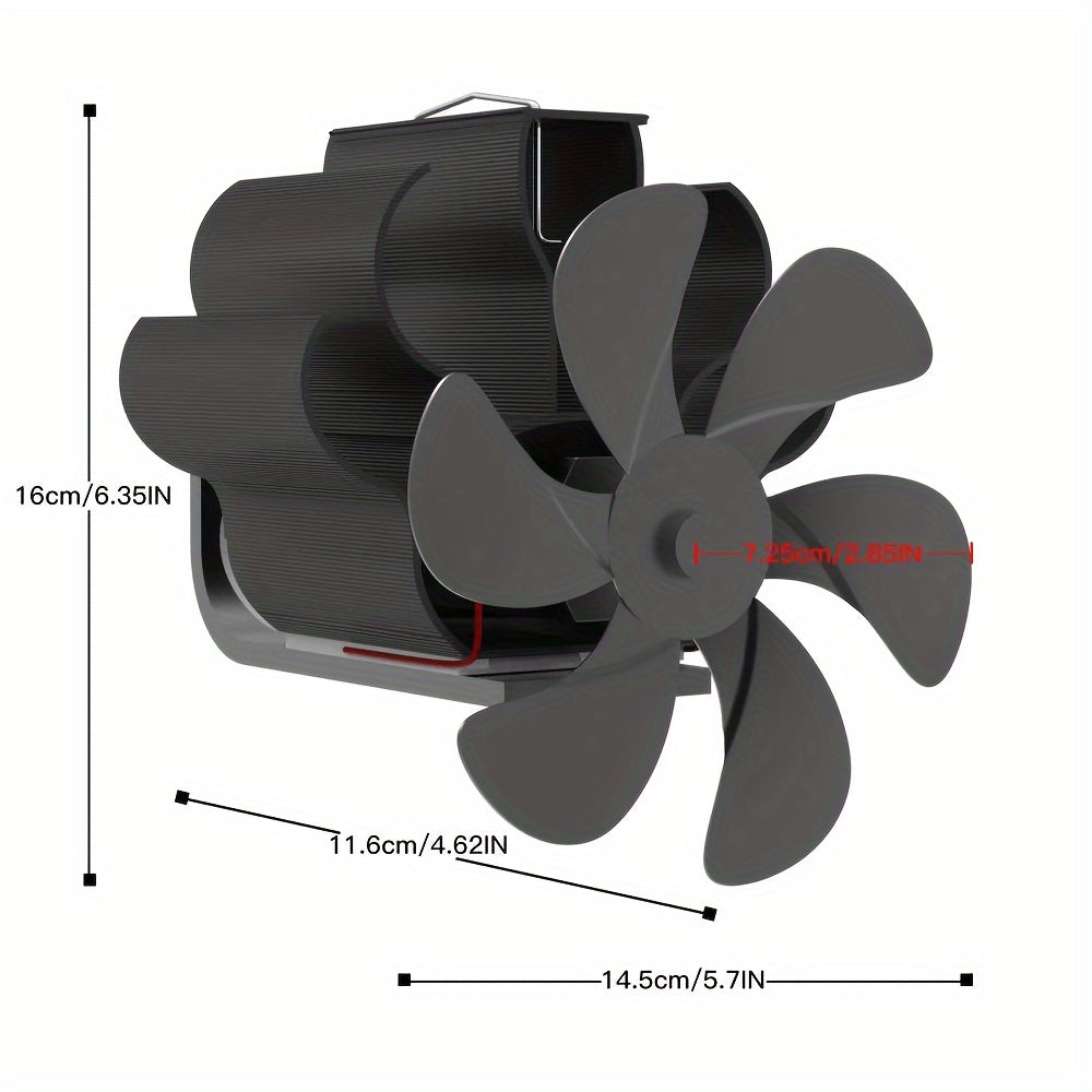 Aluminum Wood Stove Fan with 6 Blades, Portable, Quiet, No Electricity Needed