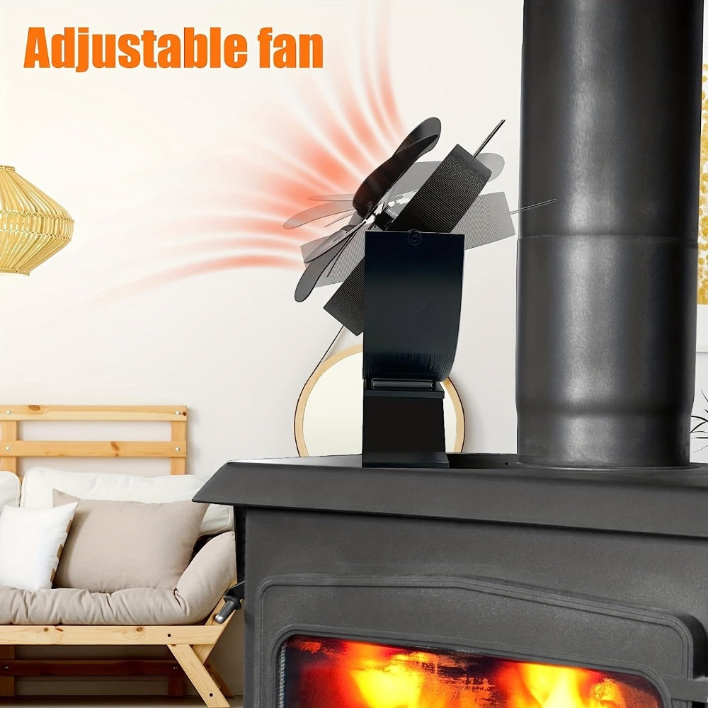 Wood Stove Fan 6-Blade Aluminum Portable Heat Exhauster No Electricity