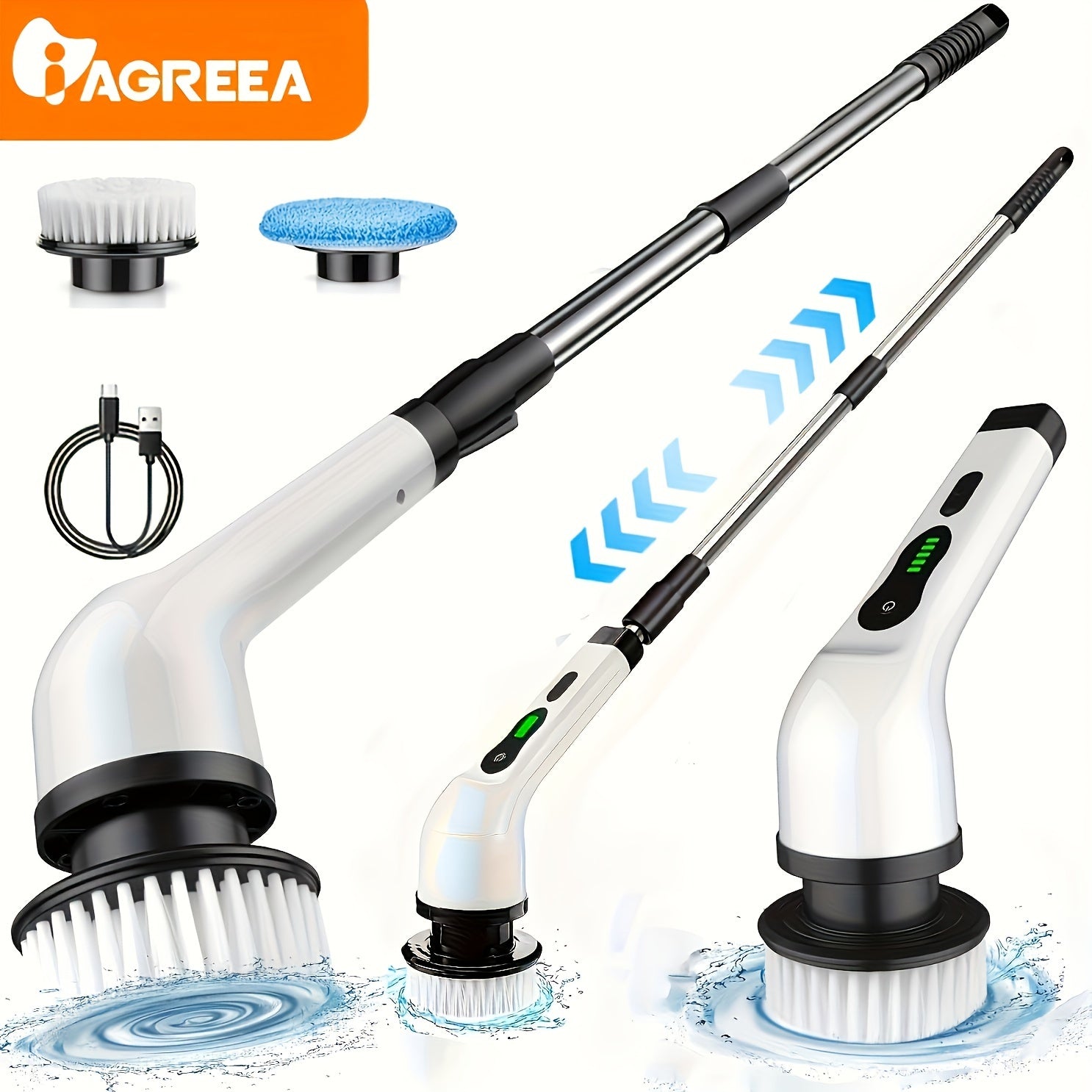 7 ta cho'tka boshli, uzaytiriladigan tutqichli, 360° aylanadigan simsiz elektr tozalash vositasi