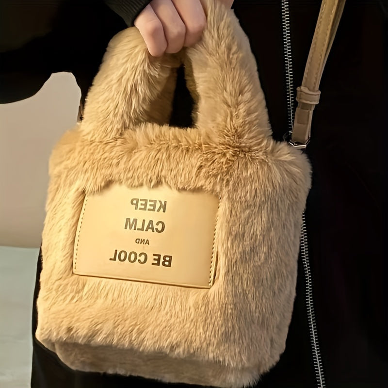 Ayollar uchun uslubiy khaki bucket sumka, sun'iy mo'yna, magnit yopiq, keng ichki qismi, yumshoq tuzilishi va xavfsiz yelka tasmasi bilan.