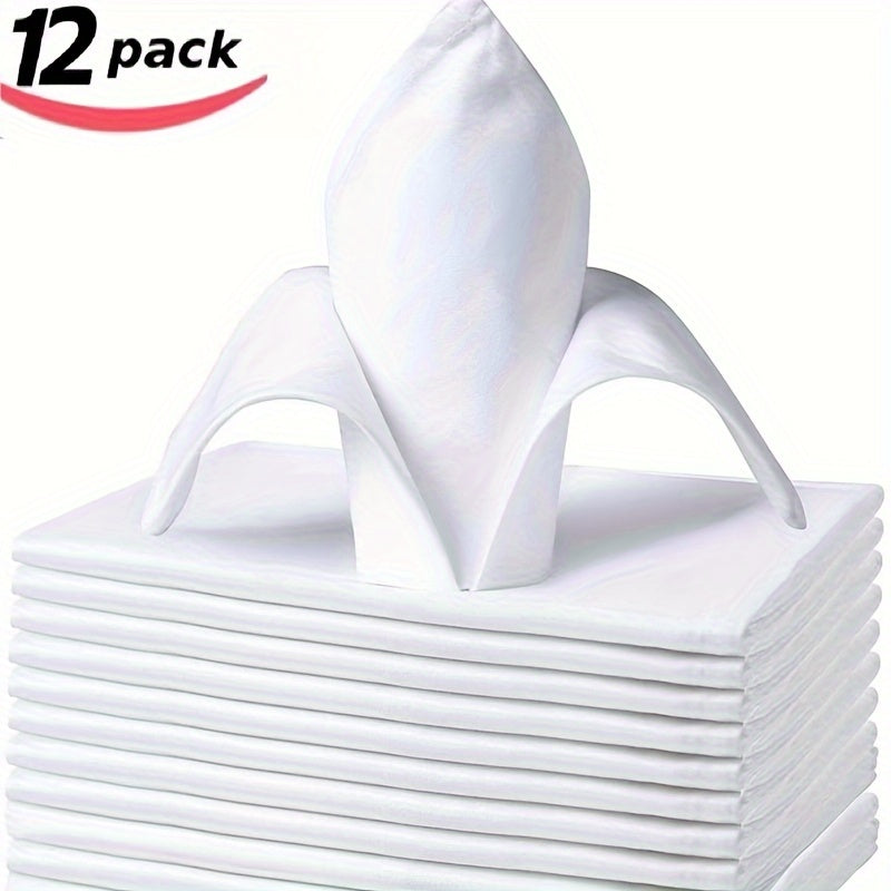 White Polyester Square Napkins Oversized Double Folded Hemmed Edges Set of 12