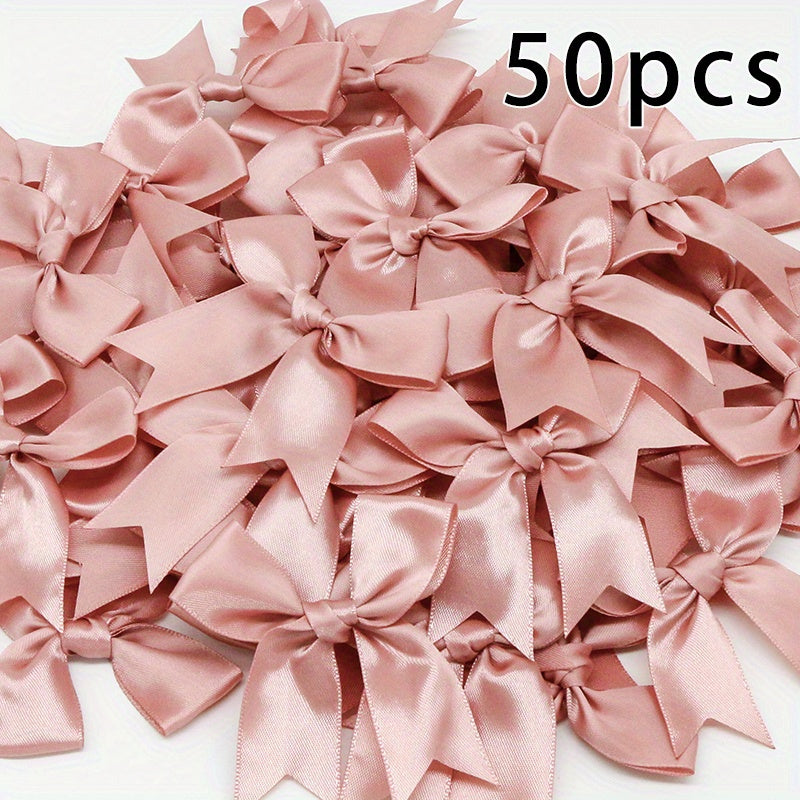 50 Small Pink and White Satin Ribbon Bows for Crafting Gift Tying Wedding Decorations